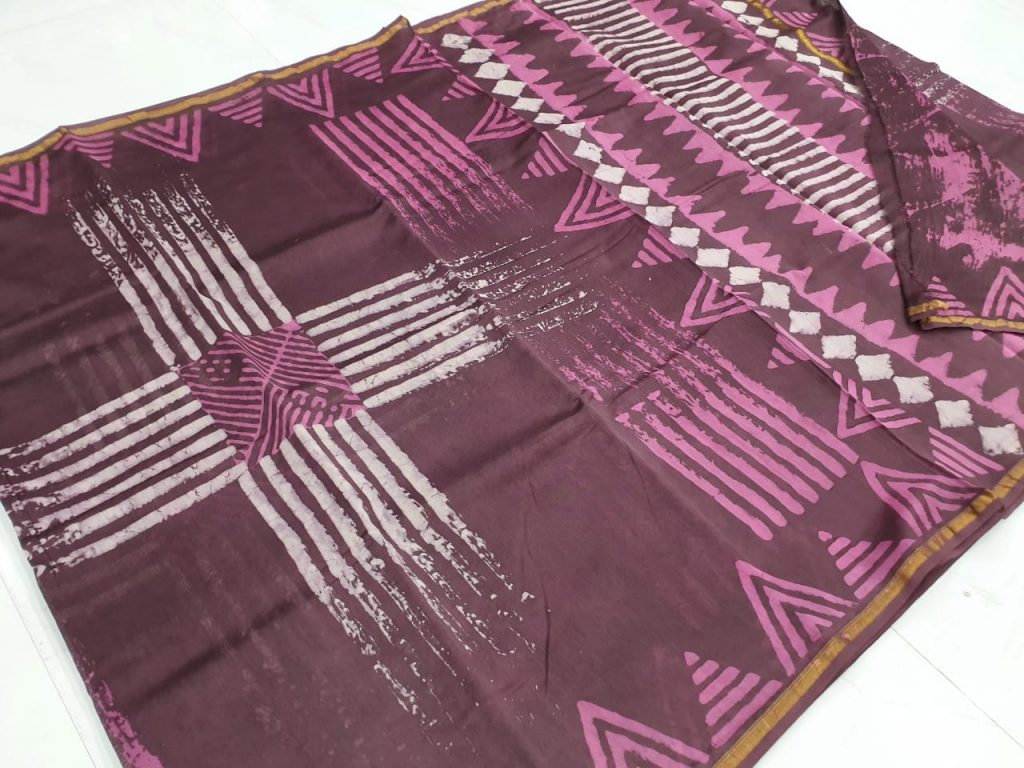 Purple Chanderi silk saree with blouse