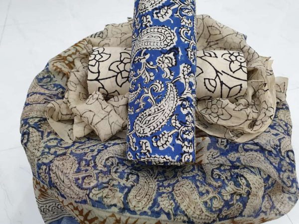 Persian blue kalamkari cotton suit set