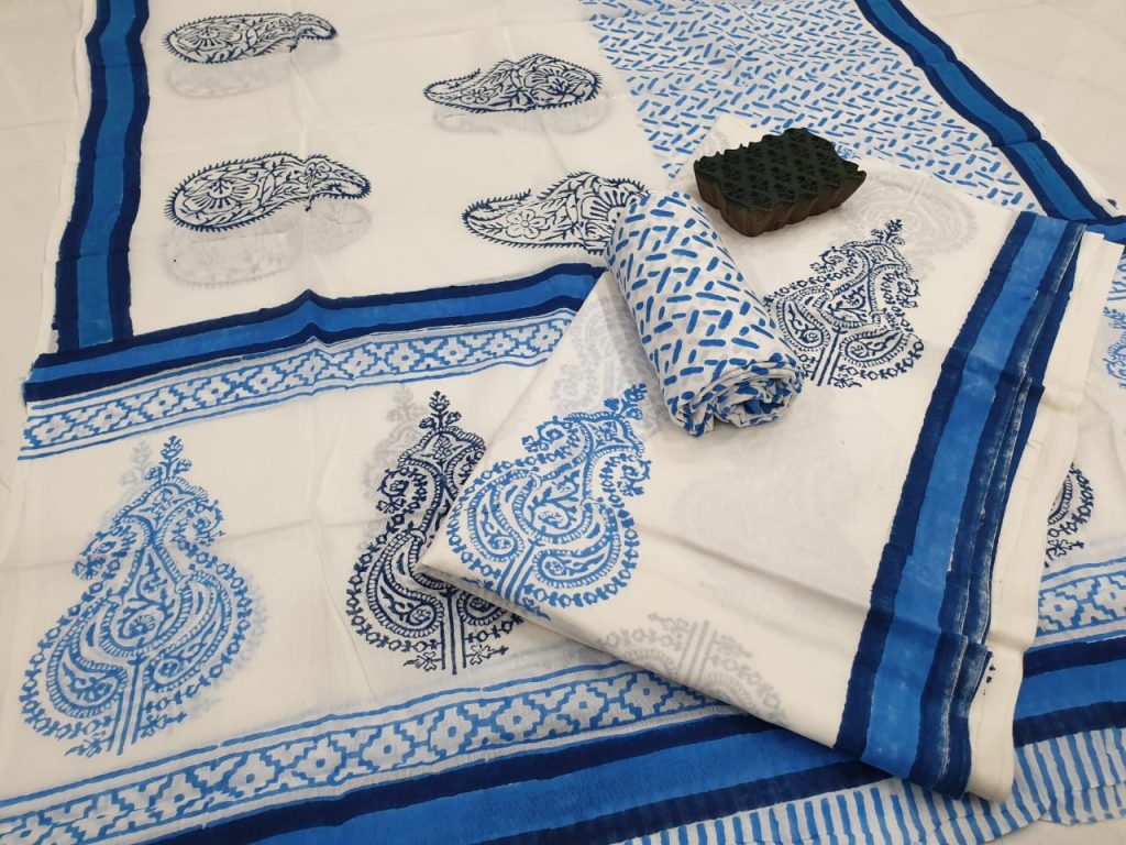 White paisley mughal print printed cotton suits