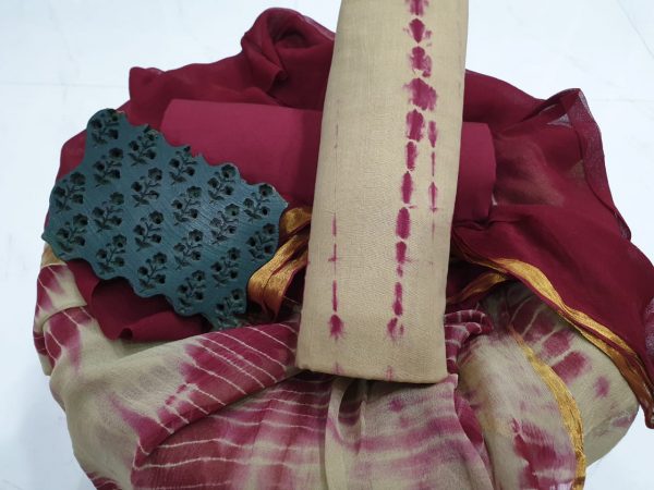 Apricot shibori print zari border salwar suit