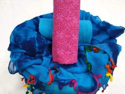 Blue pink Cotton pompom suit set