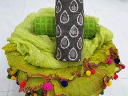 Pompom cotton chudidhar with Lime grey combination