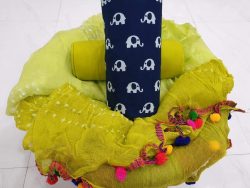 Elephant print pompom suit set yellow and navy blue