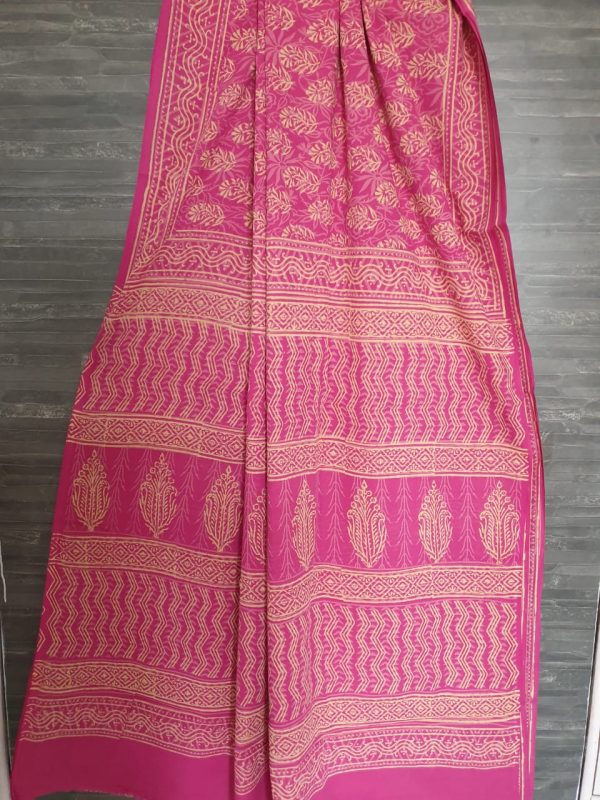 Bagru print mul saree pink colour
