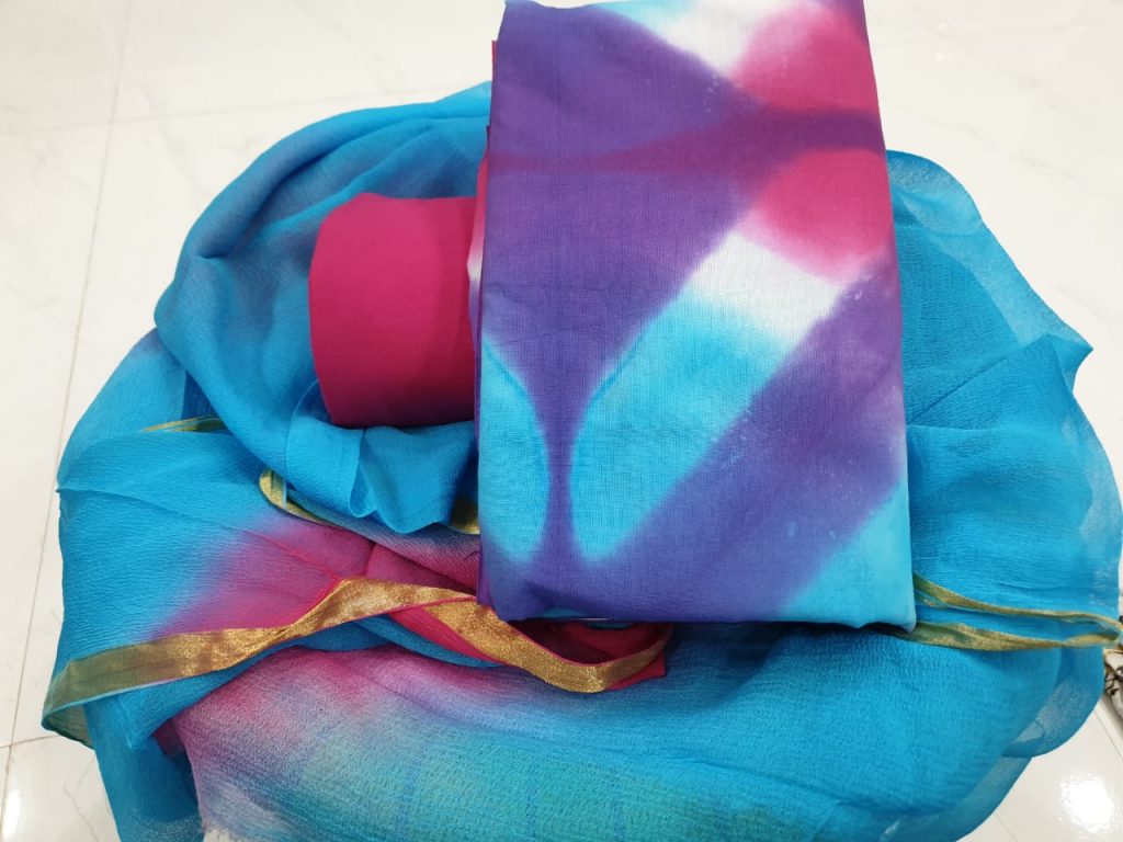 Multi color zari border cotton suit set