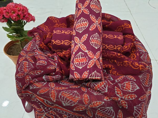Maroon color abstract print cotton suit set