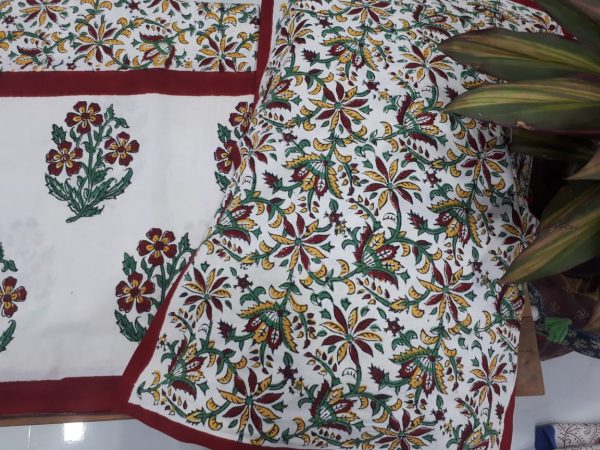 Red and white mughal print double bedsheet