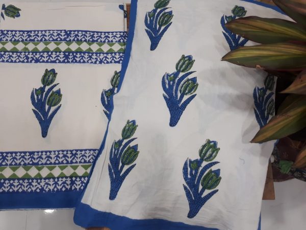 White mugal print cotton bedsheet for double bed