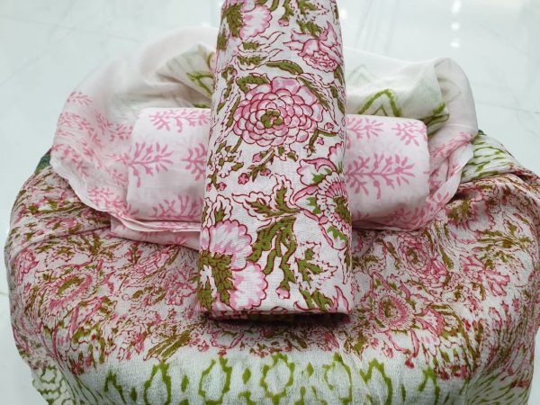 White pink floral print cotton chudidar set