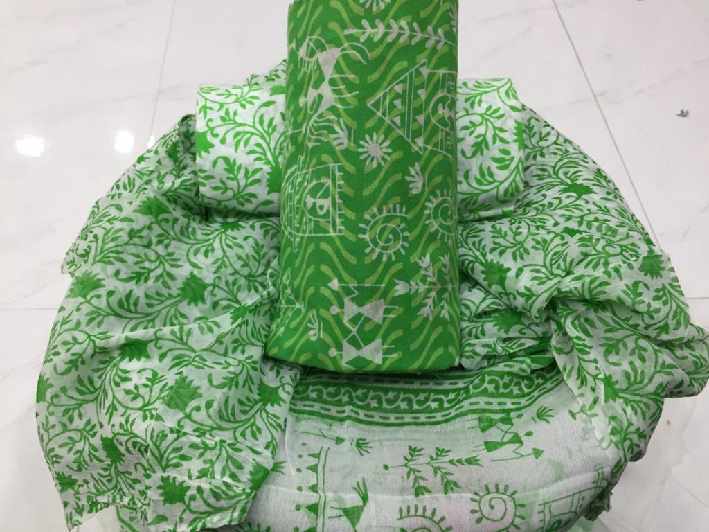 White green cotton suit for ladies