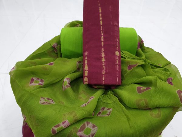 Ruby green color shibori print cotton suit