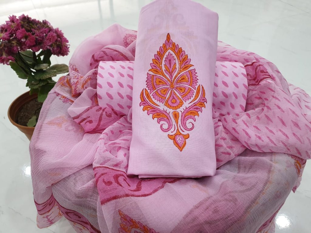 Beautiful pink color mugal print cotton suit