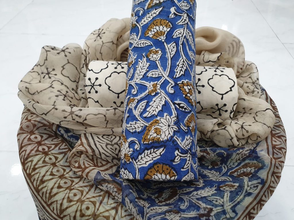 Blue kalamkari rapid print cotton chudidar