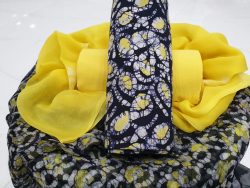 Yellow black batik print cotton suit set