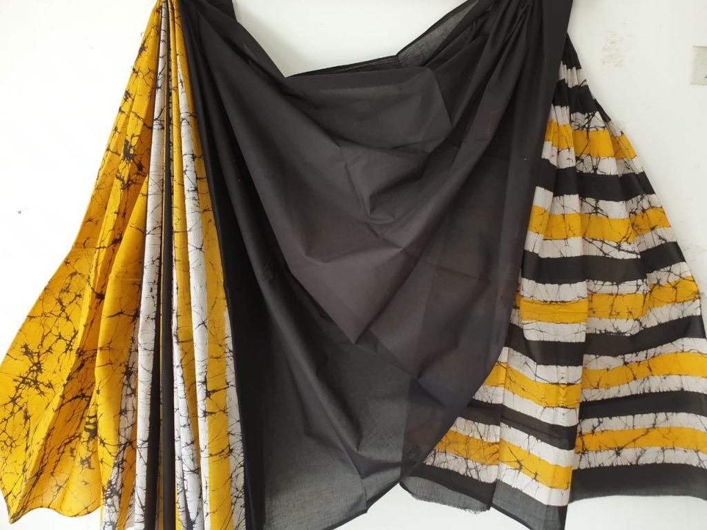 Yellow black cotton saree with blouse