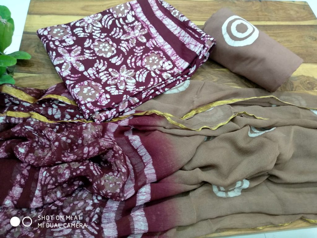 Maroon and brown color zari border cotton chudidhar set