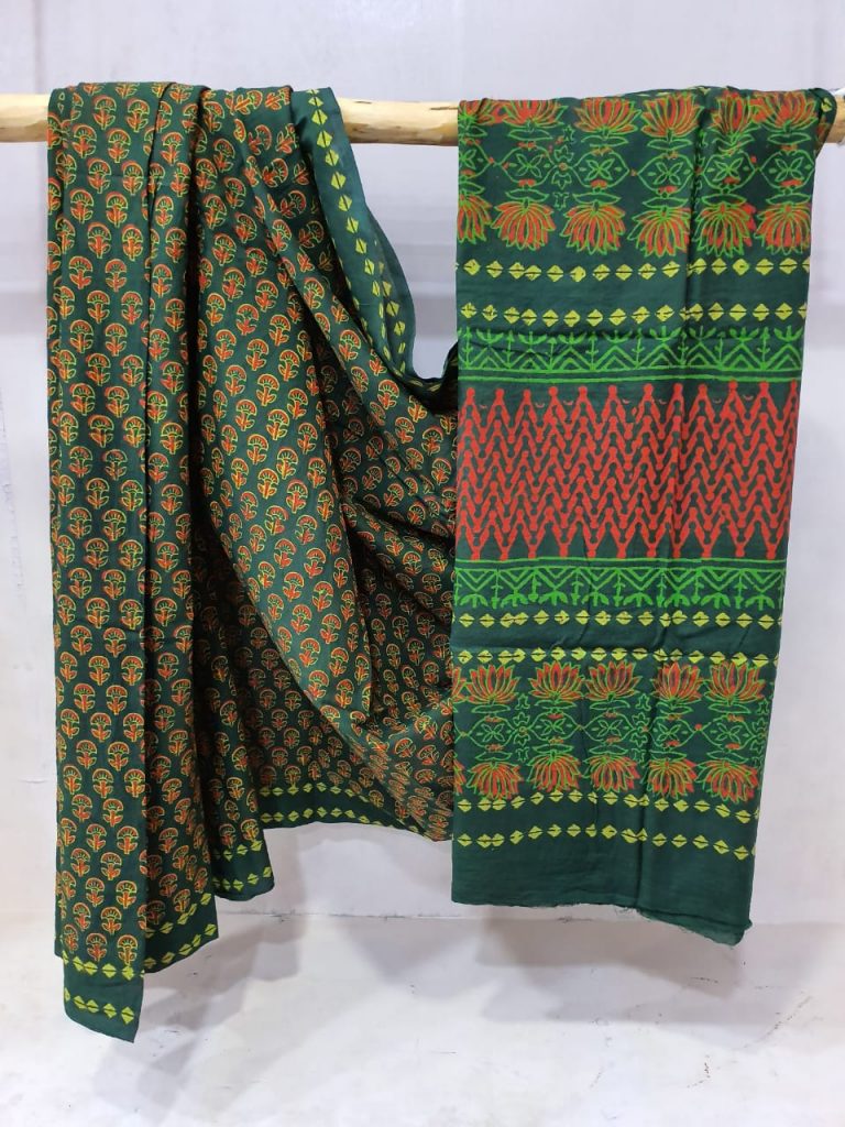 Erin and Viridian Cotton mul mul saree with blouse