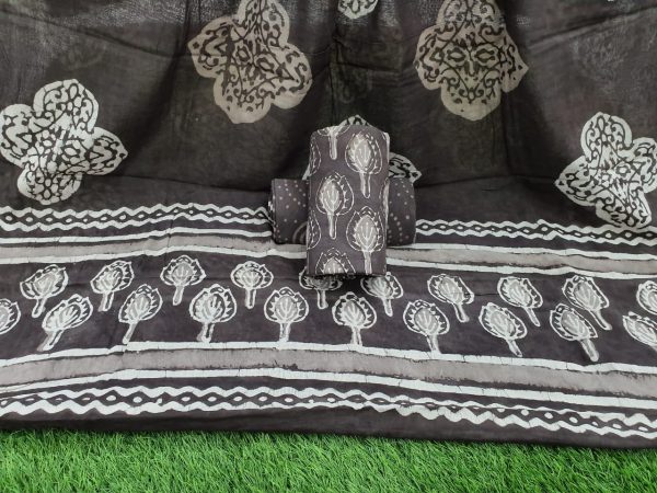 Taupe and Silver Mulmul dupatta suit for ladies
