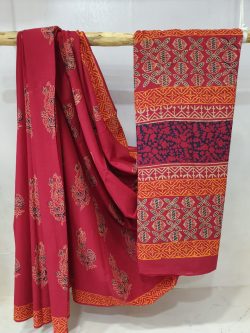 Amaranth Pure cotton mulmul saree with blouse