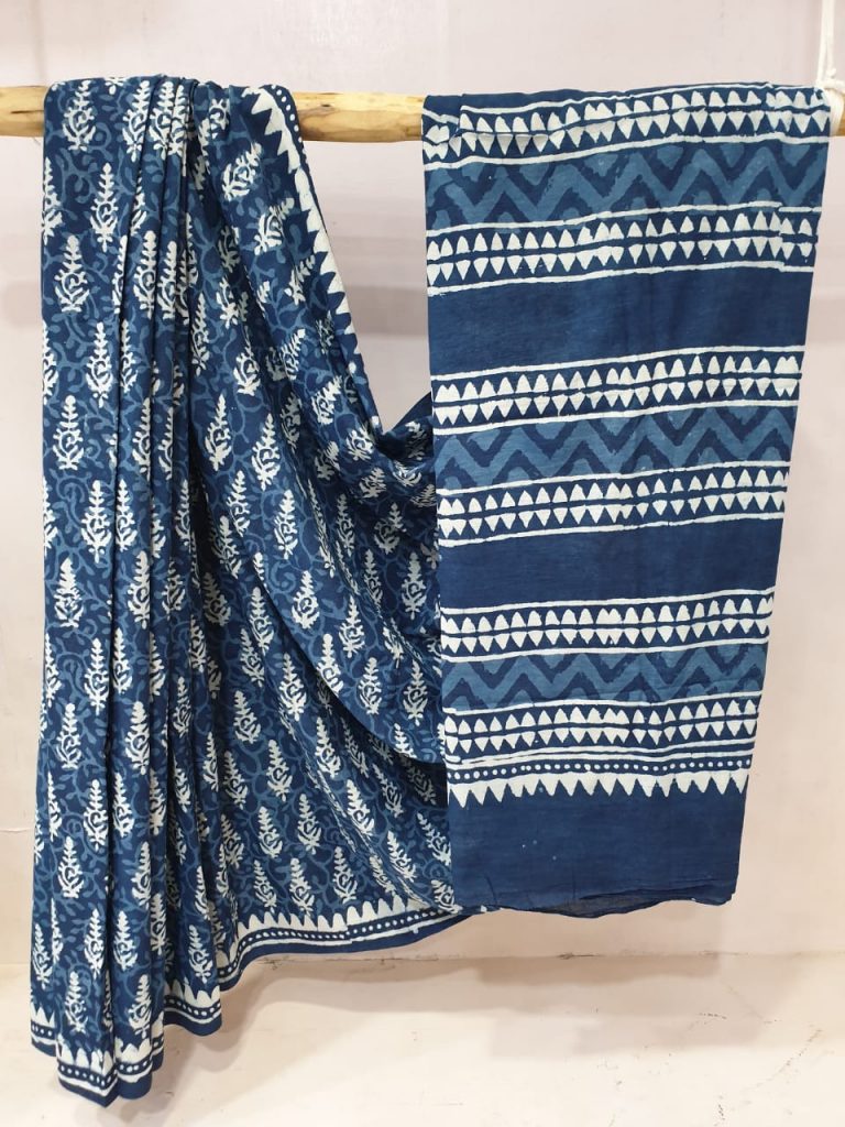 Summer wear Spanish Cobalt Blue Pure cotton mulmul saree with blouse