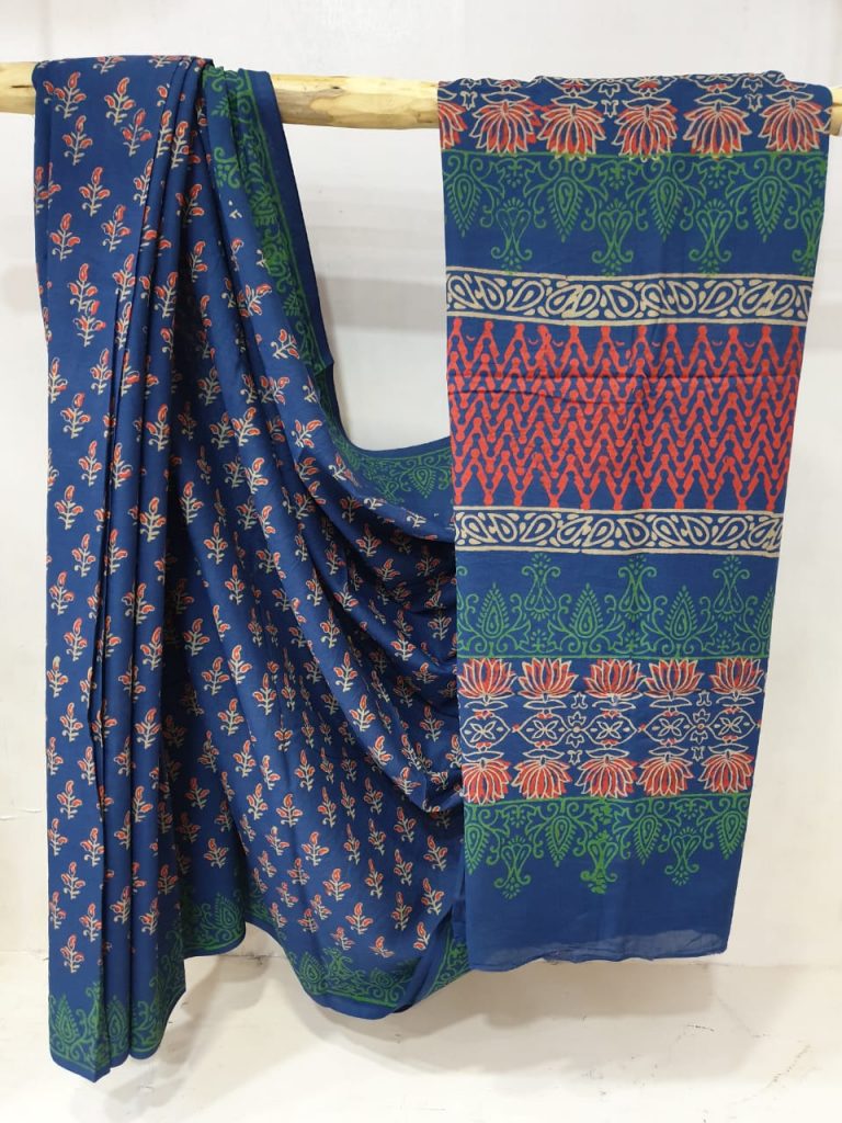 Persian blue mal mal saree with blouse