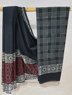 Black Pure cotton malmal saree with blouse for ladies