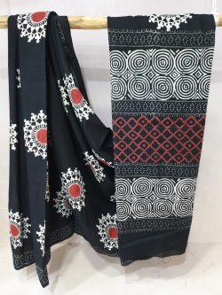 black Cotton malmal saree with blouse for ladies