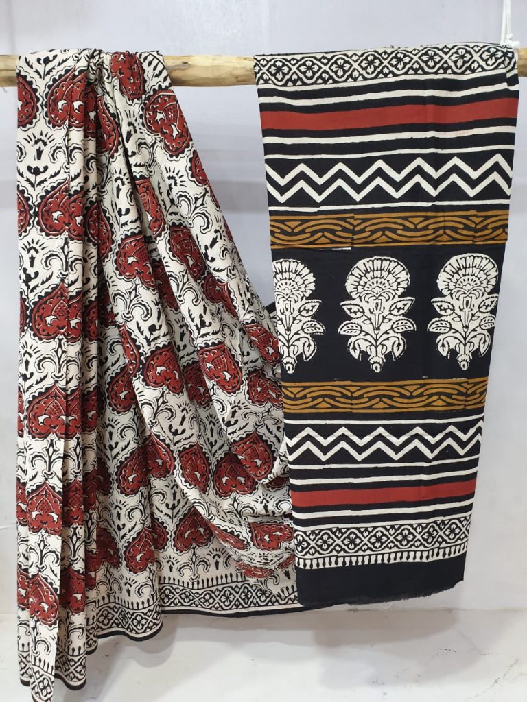 Carmine and black Cotton malmal saree with blouse for ladies