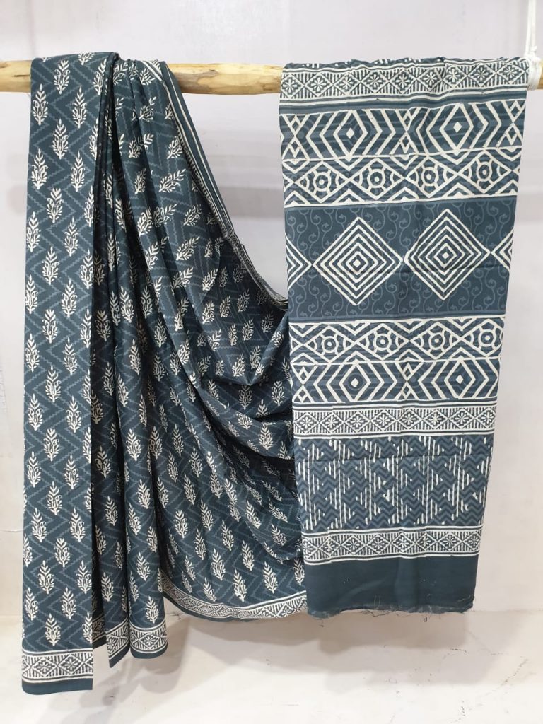Summer wear Slate gray cotton mulmul saree with blouse for ladies