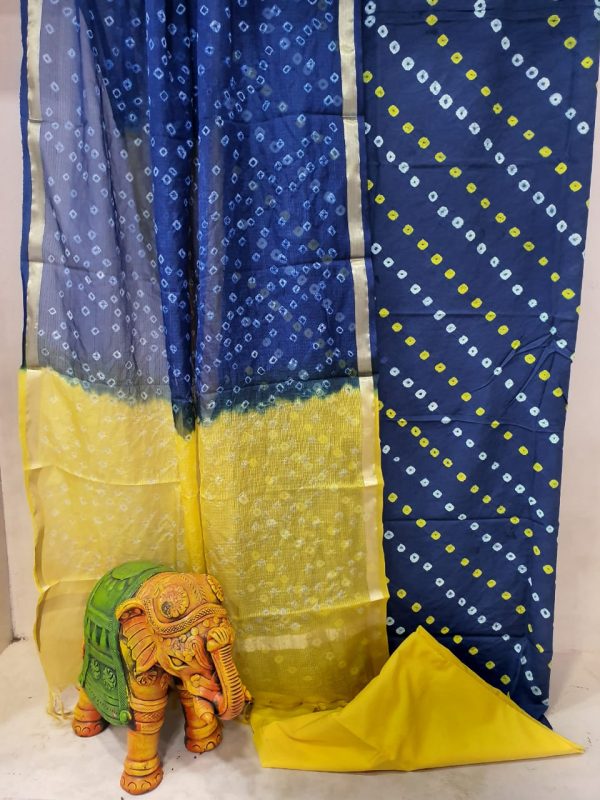 Daily wear Navy blue and yellow  Cotton suit with kota silk dupatta