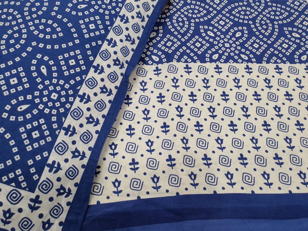 white and Cobalt blue double bedsheet