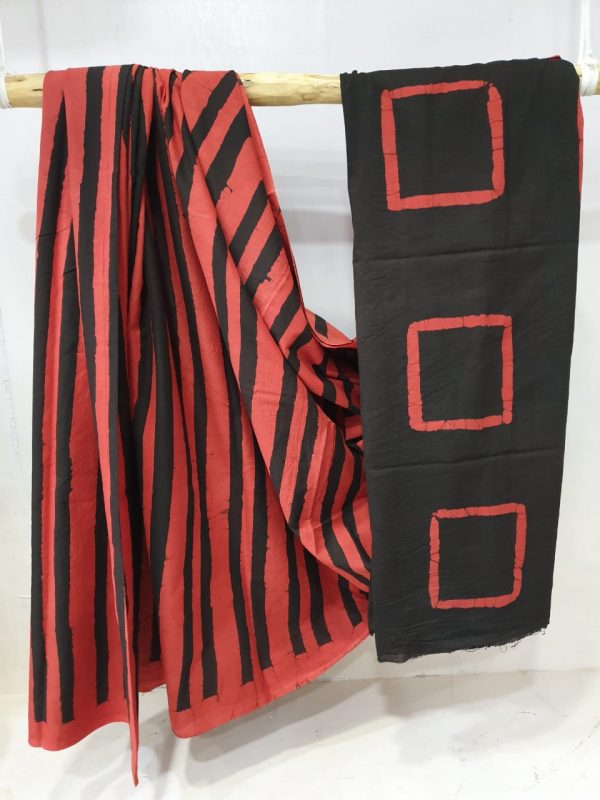 Coral Pink and black Traditional  Cotton saree with blouse for ladies