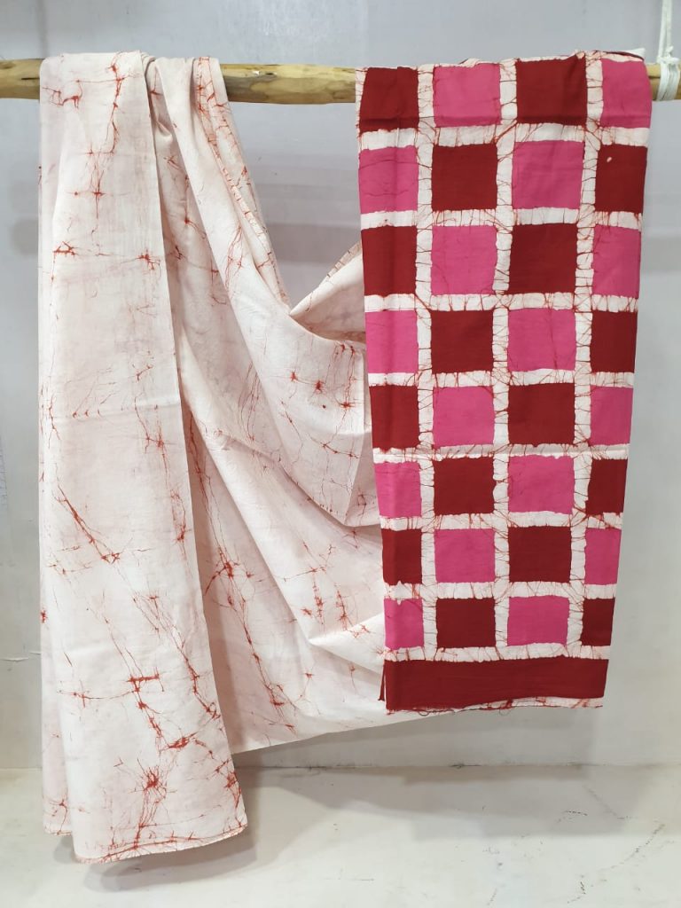 Pink and white Traditional Cotton saree with blouse for ladies