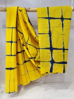 Yellow cotton saree with blouse