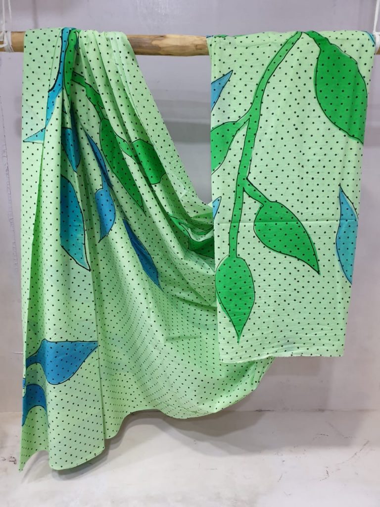 Lime Green and Mint Green Cotton saree with blouse for ladies