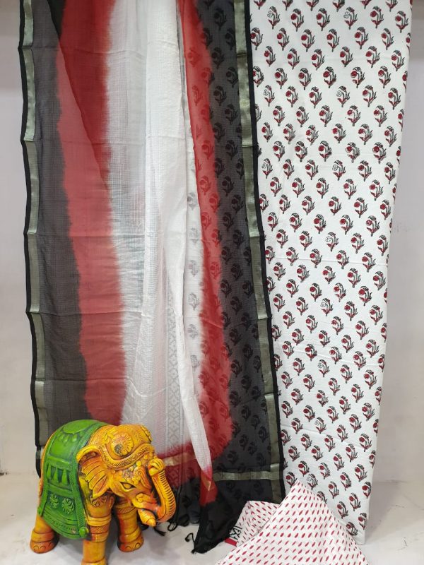 Daily were Black and white Superior quality Cotton suit with kota silk dupatta