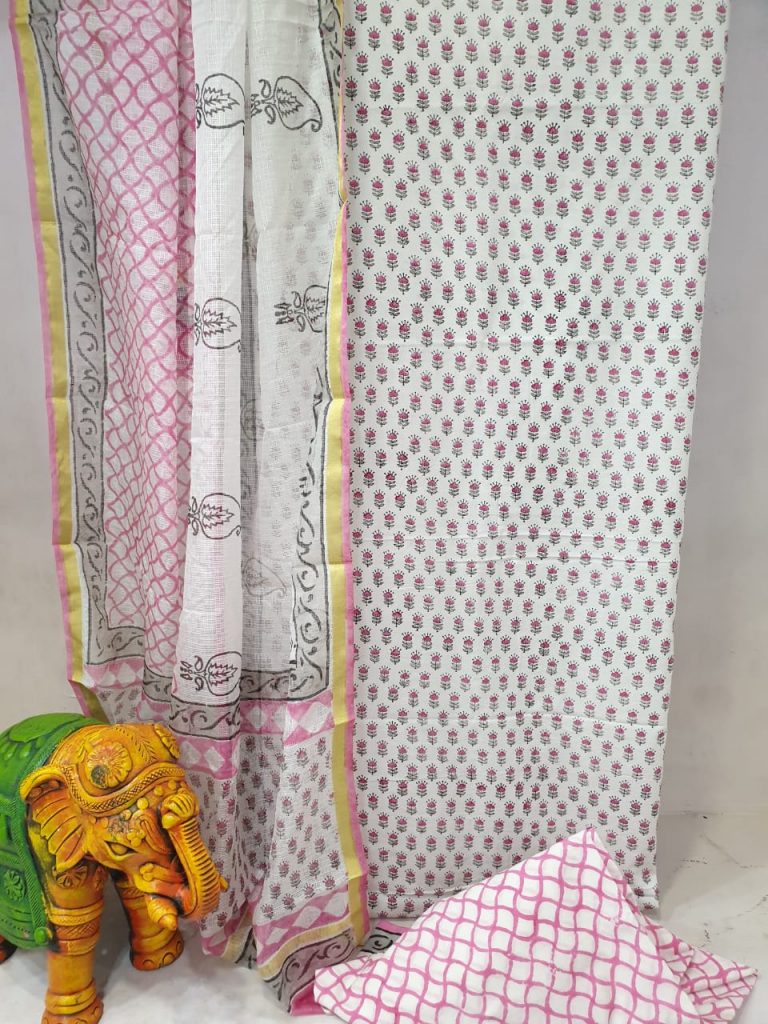 Partywear Pink and white Kota silk dupatta for ladies