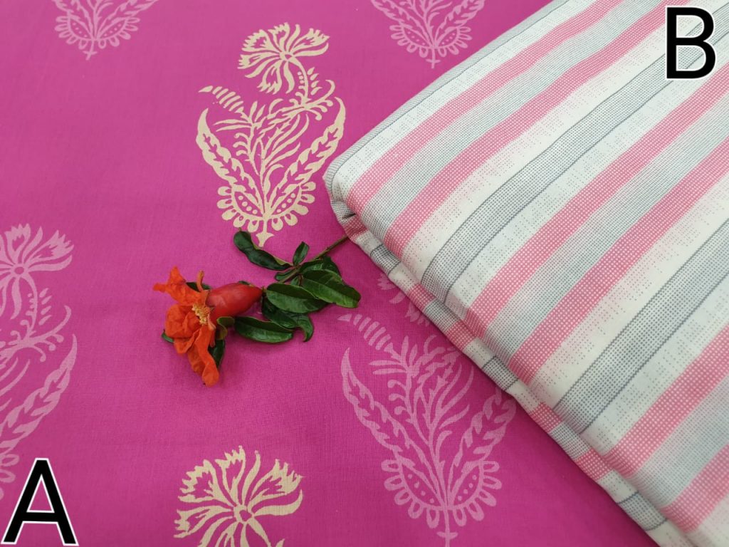 Magenta rose and white Running materiel cotton dress material