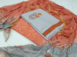 Daily wear Coral and Silver Natural Zari border suit set
