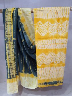 Yellow Cotton mulomul saree for women