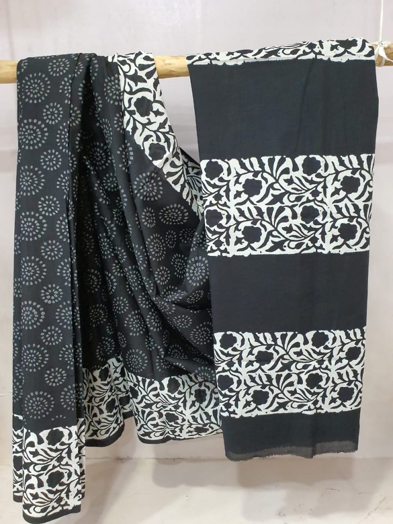 Daily wear Black Exclusive Cotton saree with blouse