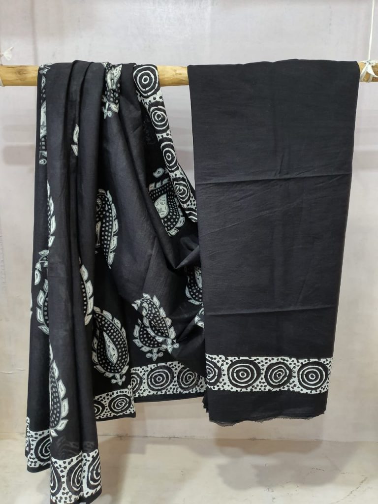 Daily wear Black Cotton saree with blouse