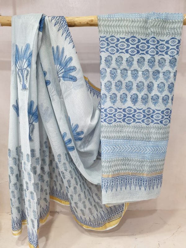 Baby blue and white color pure kota doria saree with blouse