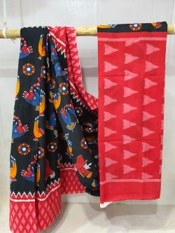 Summer wear Amarnath and Black cotton mul mul saree with blouse