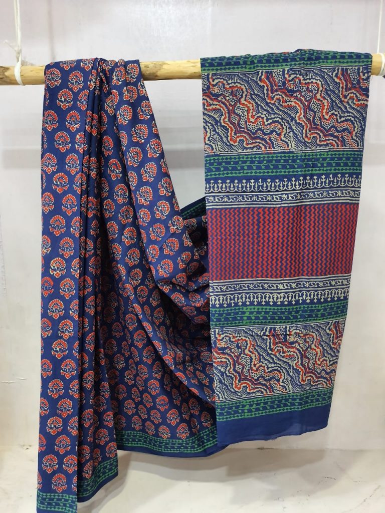 Daily wear Cobalt blue cotton mulmul saree with blouse