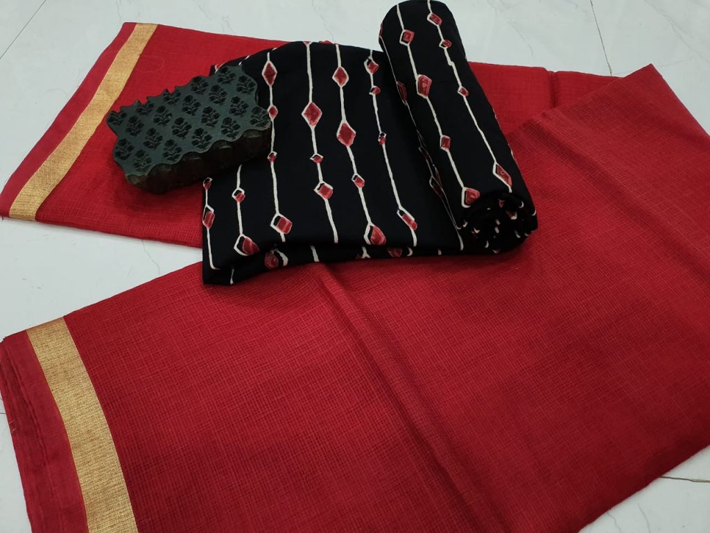 Crimson and Black kota doria saree with blouse