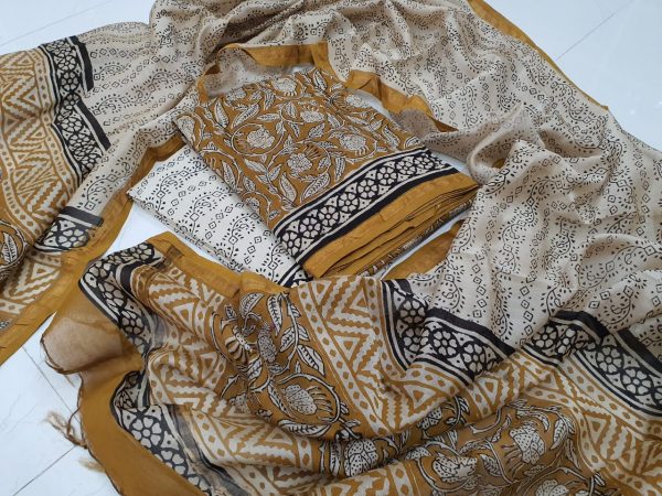 Superior quality Bronze and Off white chanderi salwar kameez suit