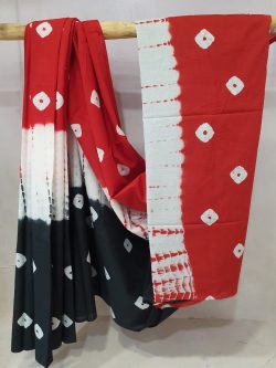 Crimson and black Cotton saree with blouse