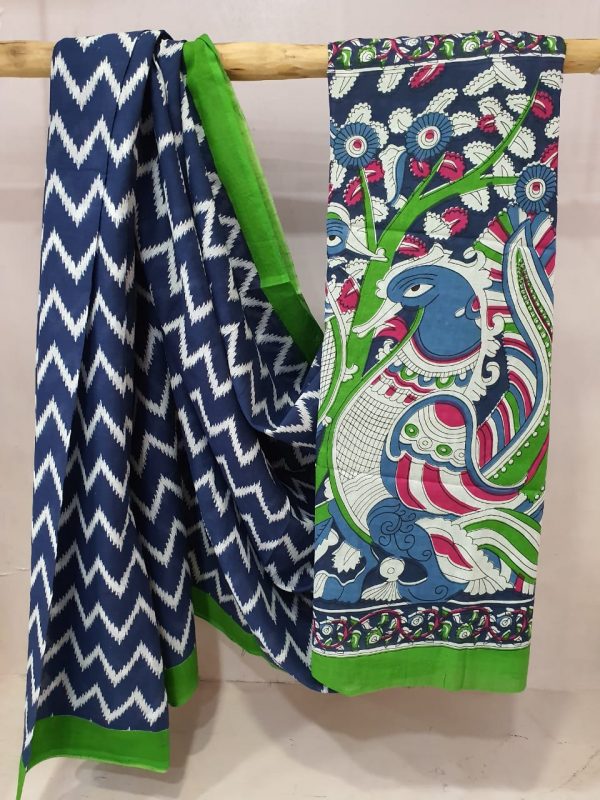 Erin and Prussian blue Cotton saree with blouse