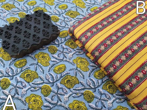 Azure and mari yellow cotton dress material for Women